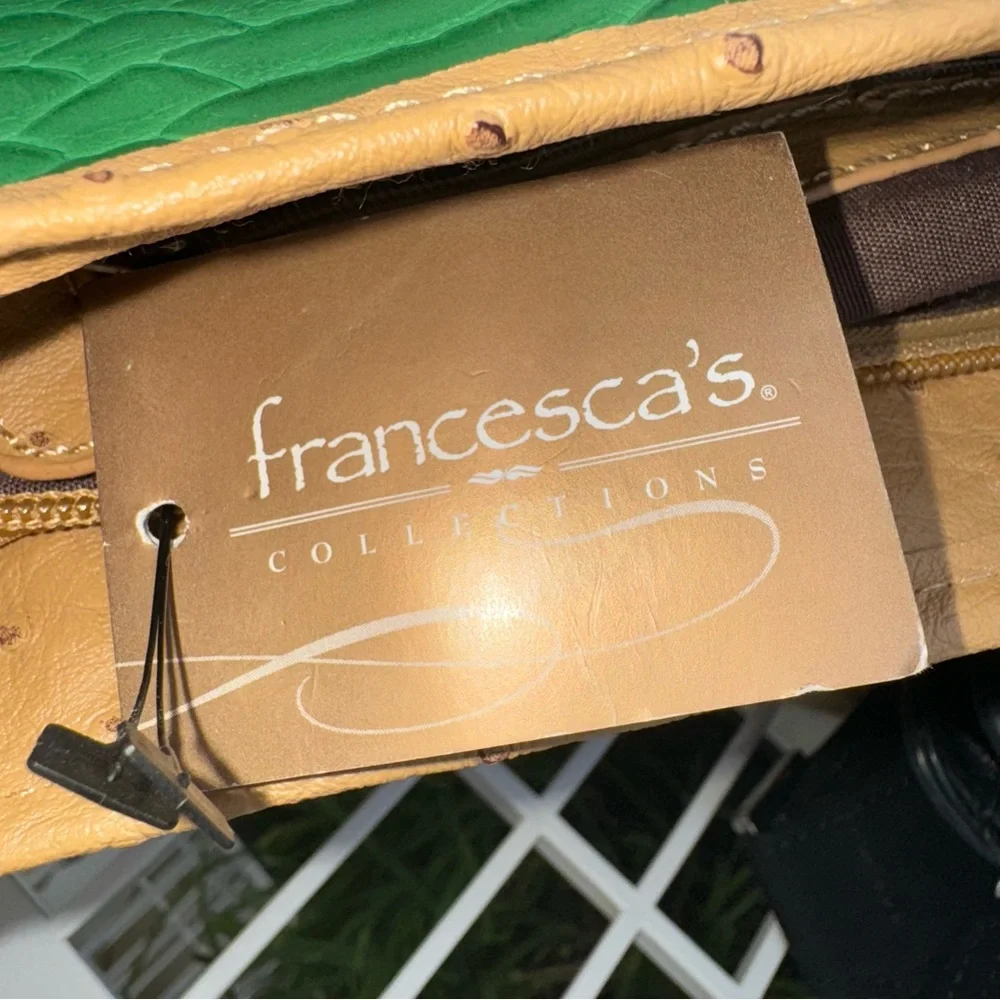 Francesca’s Collection Faux Ostrich Green Tan Crossbody Satchel